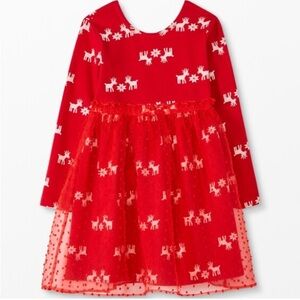 Hanna Andersson Dress Girls 3T 90 cm Reindeer Tulle Skirt Christmas Red White
